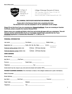 2012 General Certificate Renewal Form