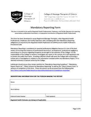 Mandatory Reporting Form for Regulated Health Professionals