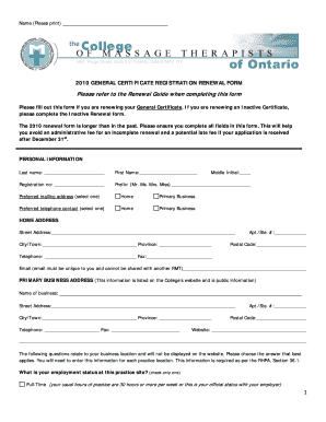 2010 General Certificate Registration Renewal Form