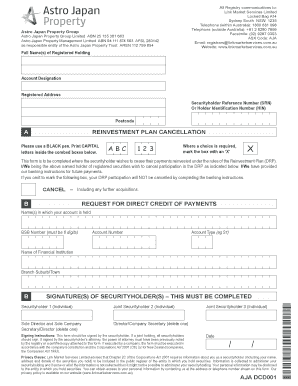 Astro Japan Property Trust Reinvestment Plan Cancellation Form