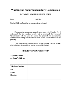 Washington Suburban Sanitary Commission Database Search Request Form