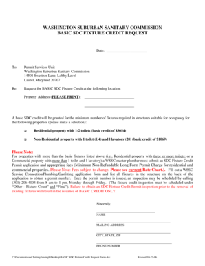 Basic SDC Fixture Credit Request Form