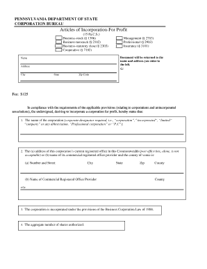 Pennsylvania Articles of Incorporation for Profit
