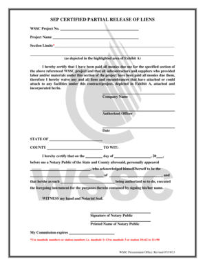 SEP Certified Partial Release of Liens