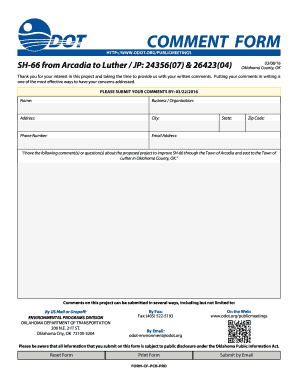 Oklahoma Department of Transportation Comment Form