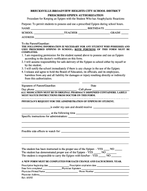 Epipen Authorization Form