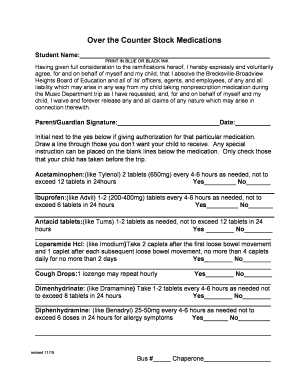 Over the Counter Medication Authorization Form
