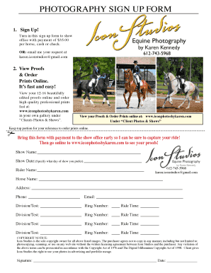 Photography Sign Up Form