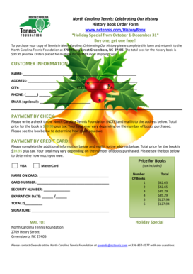 North Carolina Tennis History Book Order Form