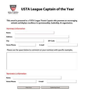 USTA League Captain of the Year Award Nomination Form