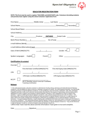 Special Olympics Educator Registration Form