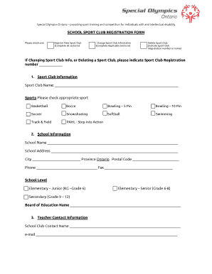 Special Olympics Ontario School Sport Club Registration Form