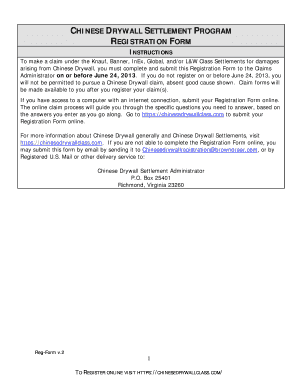 Chinese Drywall Settlement Registration Form