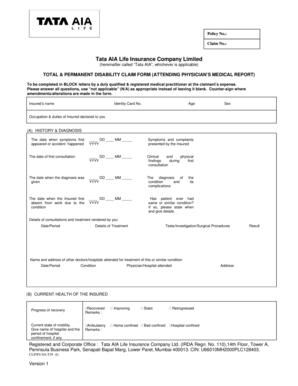 Tata AIA Total and Permanent Disability Claim Form