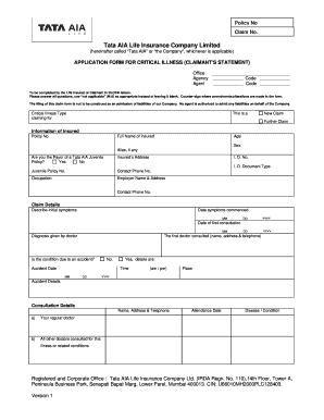 Tata AIA Critical Illness Claim Form