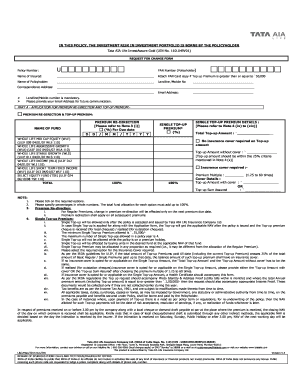 Tata AIA Life InvestAssure Gold Request for Change Form