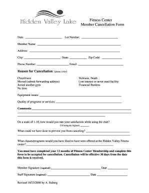 Fitness Center Member Cancellation Form