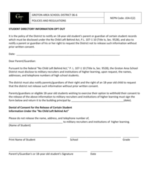 Student Directory Information Opt Out Form
