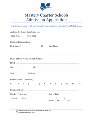 Mastery Charter Schools Admission Application