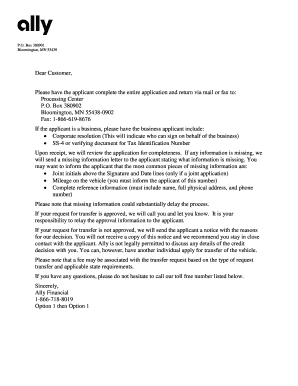 Ally Financial Joint Vehicle Transfer Application