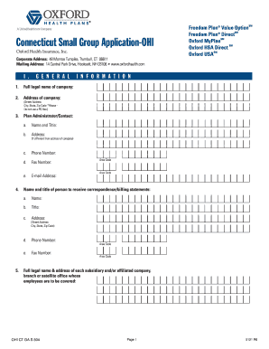 Connecticut Small Group Health Insurance Application