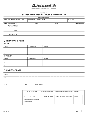 Change of Beneficiary and Name Form
