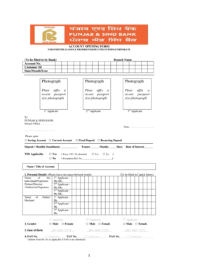 Punjab & Sind Bank Account Opening Form