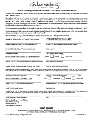 City of Warrensburg Automatic Bill Payment Authorization