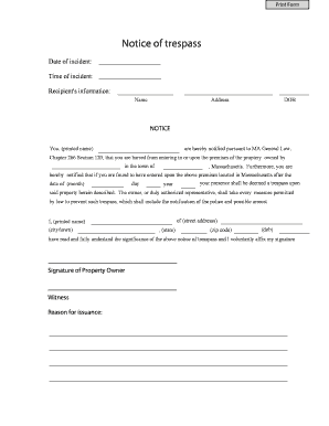 Notice of Trespass
