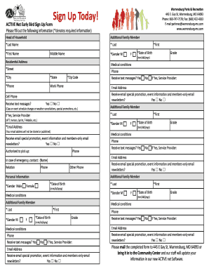 Warrensburg Parks & Recreation Sign Up Form