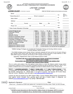 Alabama Lifetime License Application