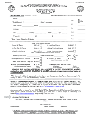 Alabama Non-Resident Hunting License Application