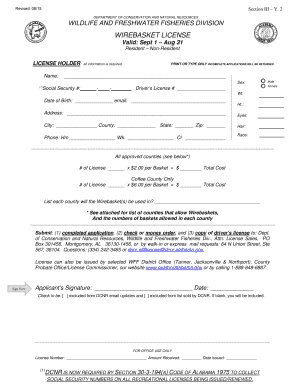 Alabama Wirebasket License Application