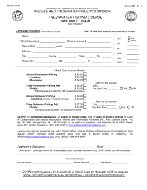 Alabama Non-Resident Freshwater Fishing License Application