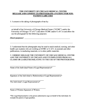University of Chicago Medical Center Photo Consent Form