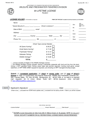 Alabama Resident Lifetime License Application