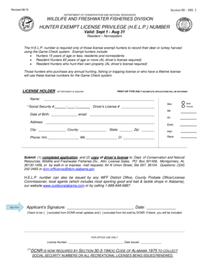 Alabama Hunter Exempt License Privilege Form