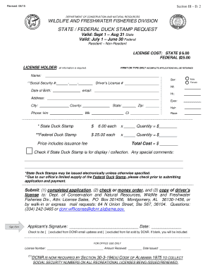 Alabama State Federal Duck Stamp Request