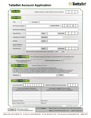 TattsBet Account Application Form