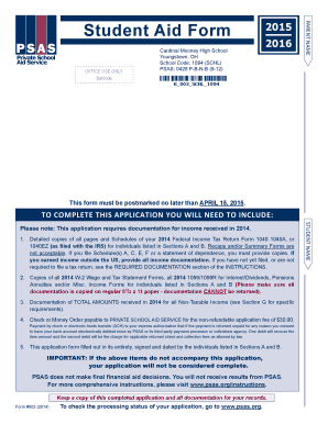 Student Aid Form 2015