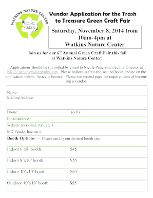 Vendor Application for the Trash to Treasure Green Craft Fair