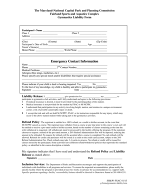 Gymnastics Liability Form