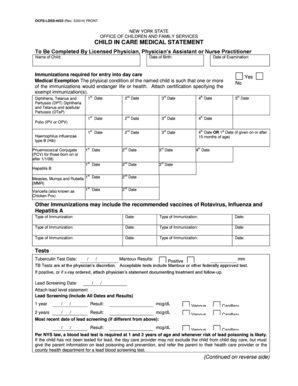 New York Child in Care Medical Statement