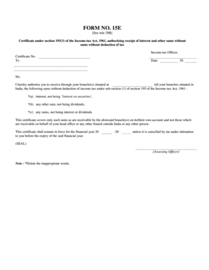 Form 15E Certificate for Interest Without Tax Deduction