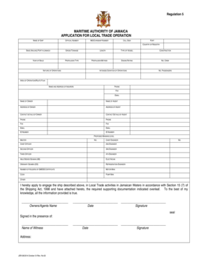 MARITIME AUTHORITY OF JAMAICA APPLICATION FOR LOCAL TRADE