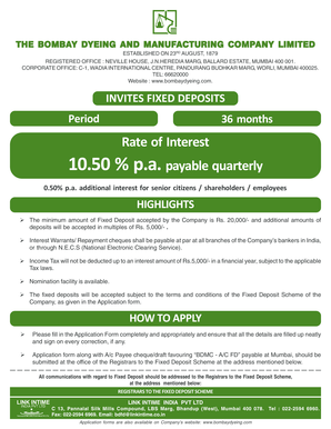 Bombay Dyeing Fixed Deposit Application Form