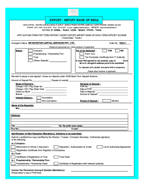 Exim Bank Term Deposit Application Form