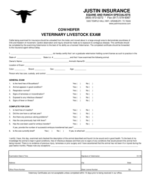 Veterinary Livestock Exam Form