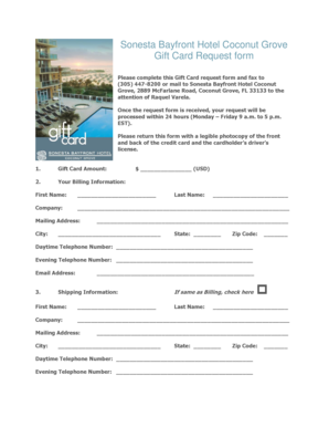 Sonesta Bayfront Hotel Gift Card Request Form
