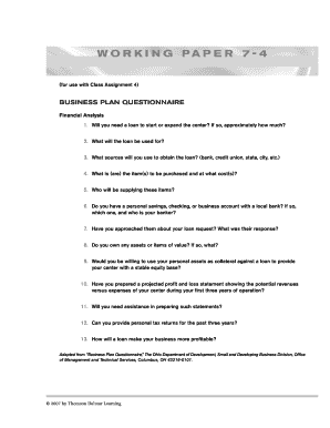 Business Plan Questionnaire